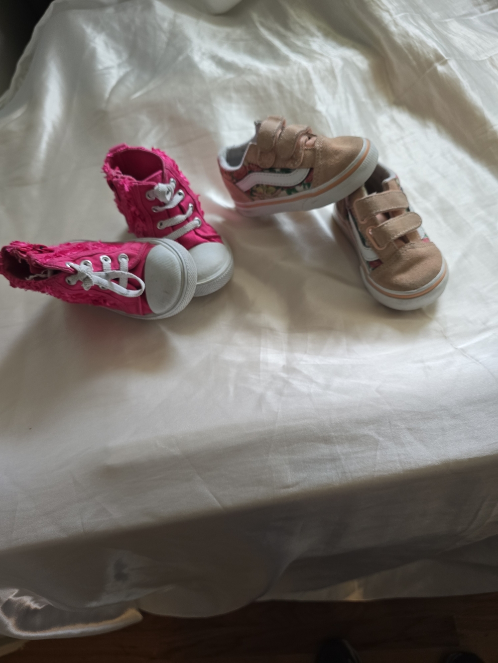 Vans Kids Pink High-Top Sneakers and Tan Floral Velcro Trainers
